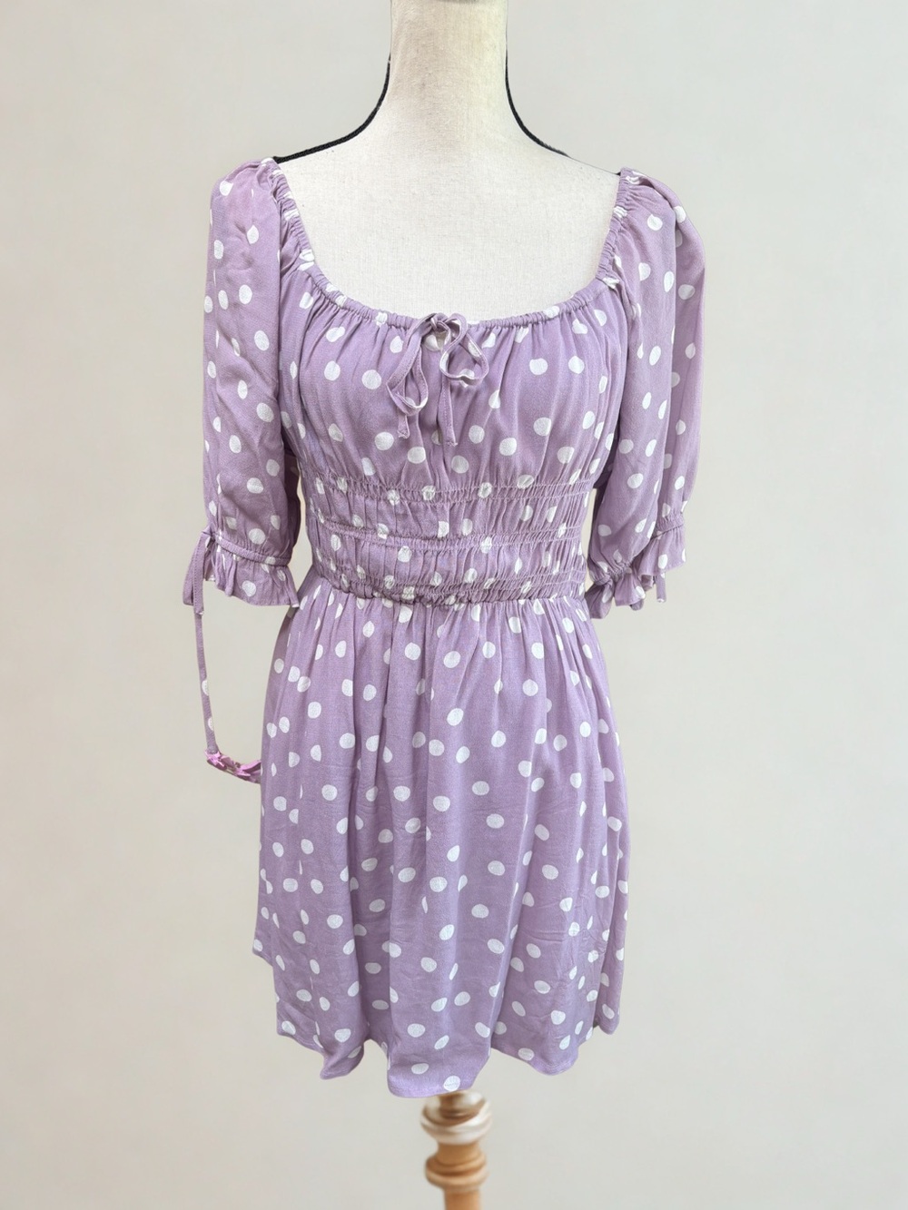 Charlie Holiday Lavender Polka Dot Tie-Front Mini Dress - Picture 2 of 10